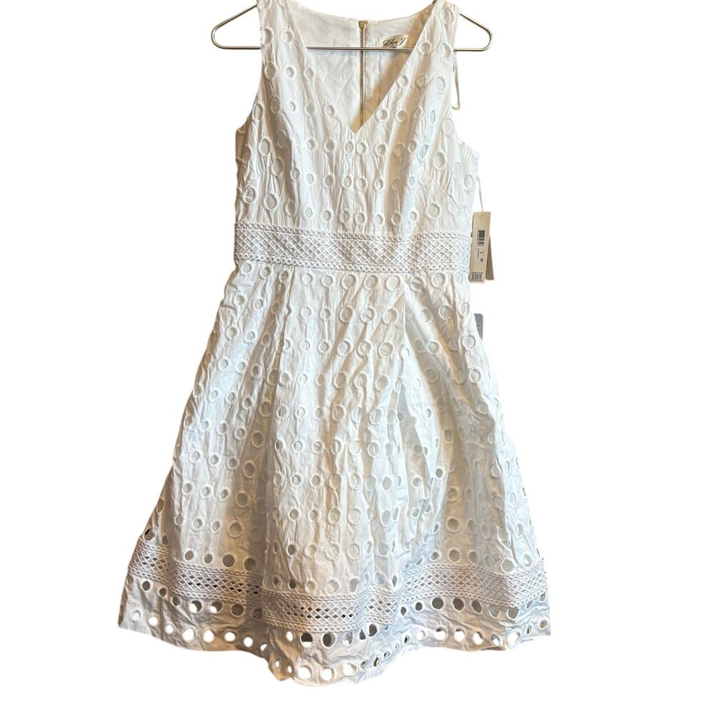 Eliza J Eyelet Fit & Flare Dress ( Size 6) White